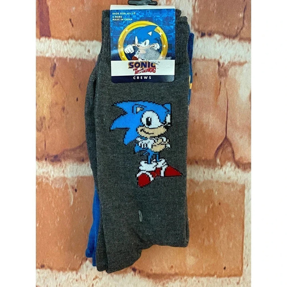 Sonic The Hedge Hog Soft Cozy Crew Fall Winter Socks New Men's 2 Pair Set - Picture 1 of 6